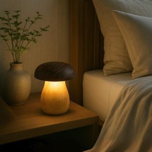 Ikari Homes Handcrafted Wooden LED Mushroom Lamp