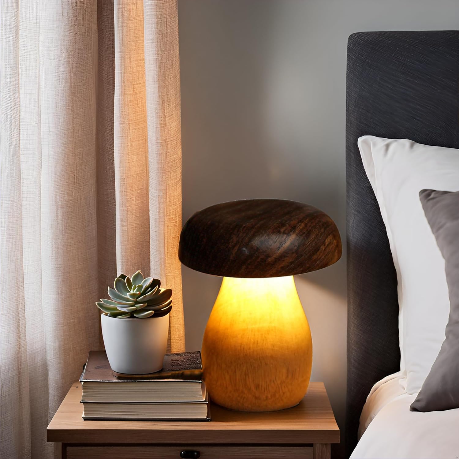 Ikari Homes Handcrafted Wooden LED Mushroom Lamp - Image 2